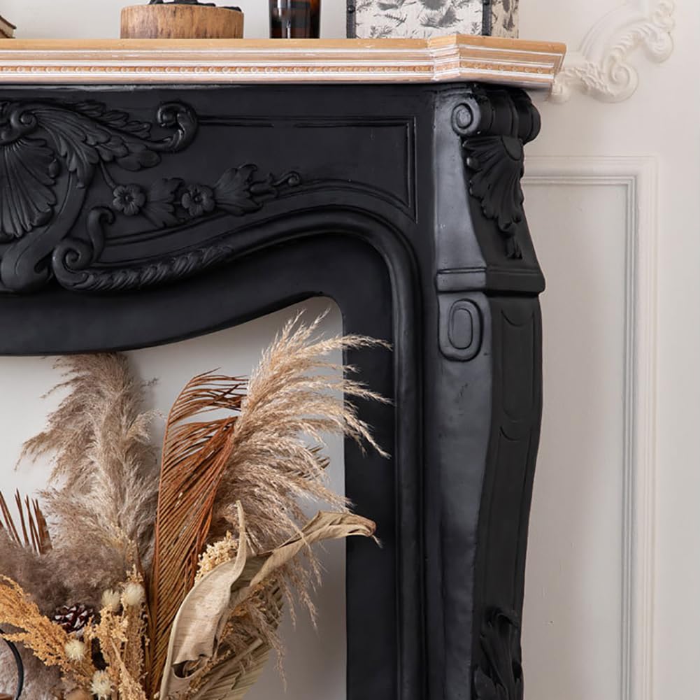 Cornice per Camino, Cornice Decorativa per Camino in Legno, Camino Decorativo Classico retrò, Decorazione Interna per Camino, Adatta per Soggiorno, Idee per La Casa, Bianco/Nero,A