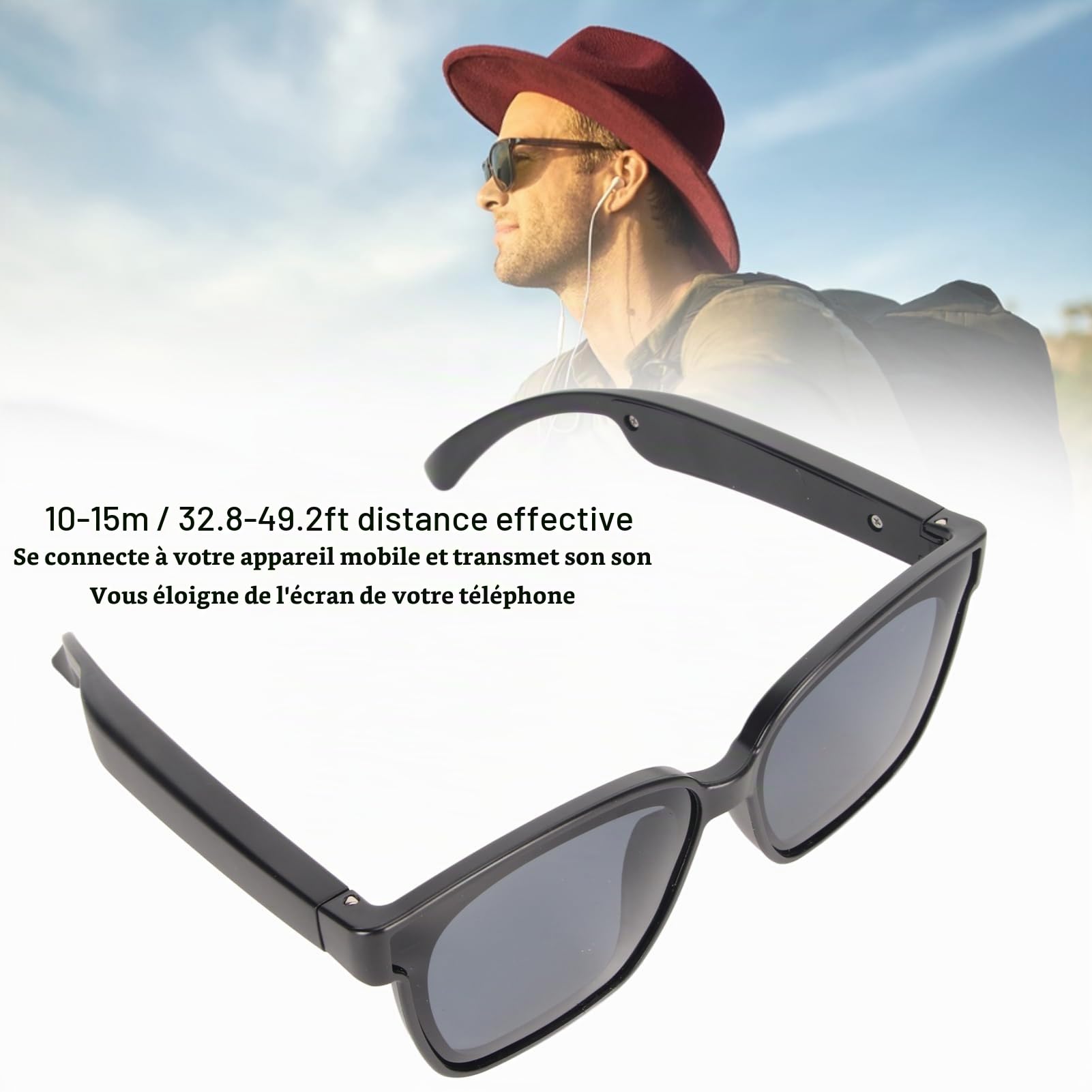 Lunettes Intelligentes, Lunettes de Audio Bluetooth 5.0 avec écouteurs Ouverts, Lunettes de Bluetooth Mains Libres pour Smartphones, Tablettes, Ordinateurs Portables