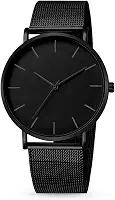 Relógio Masculino Preto Resistente à àgua 40mm Minimalista Ultra Fino de Aço Inoxidável Original de Luxo Casual Estiloso Original Relógio de Pulso
