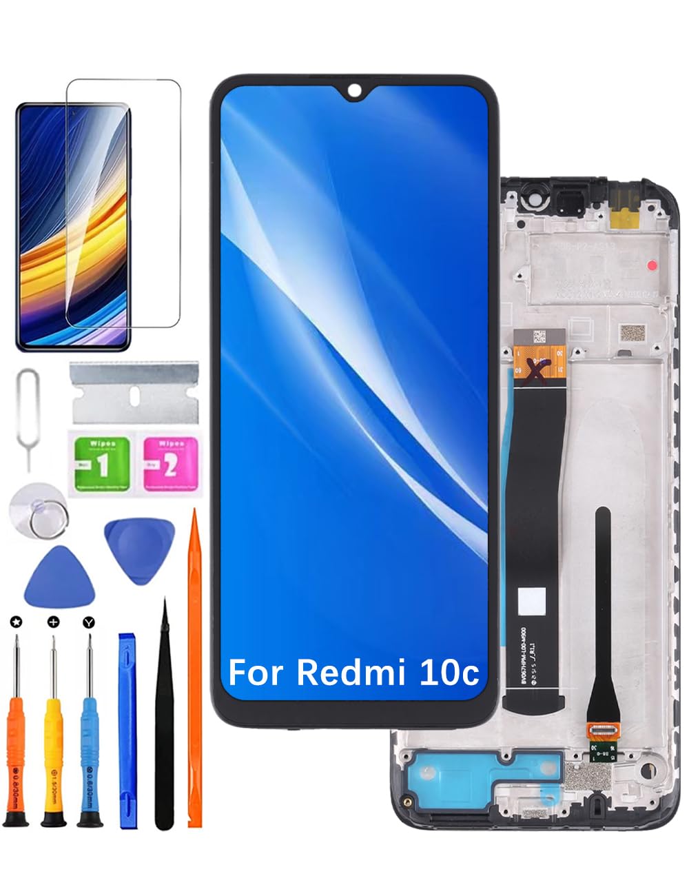 Display originale di ricambio per display LCD Redmi 10c, 220333QAG 220333QBI Display Touch Digitizer Assembly, kit di parti di riparazione (nero con cornice)