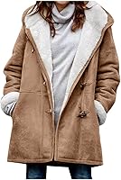 Women's Sherpa Lined Fuzzy Fleece Hoodie Jacket - Cozy Winter Coat with Horn Buttons & Warm Hood