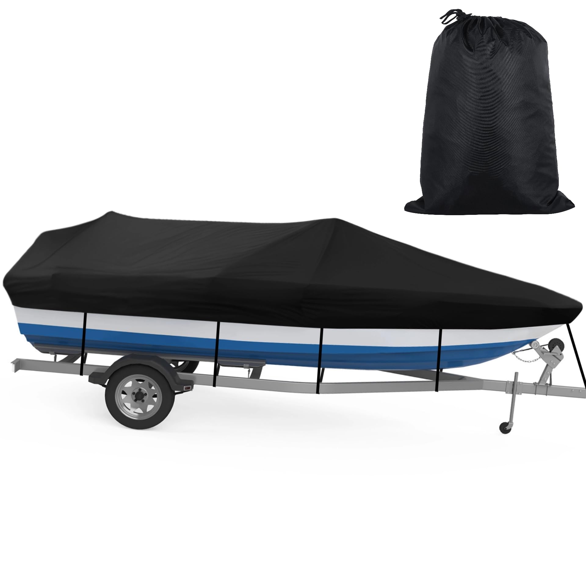 Bass Boat Cover,All-Weather Mooring and Trailering Boat Cover, Fits 17-19ft Long and 96in Wide V-Hull Runabouts Outboards and I/O Bass Boats,Boat Cover for Various Vessels Black