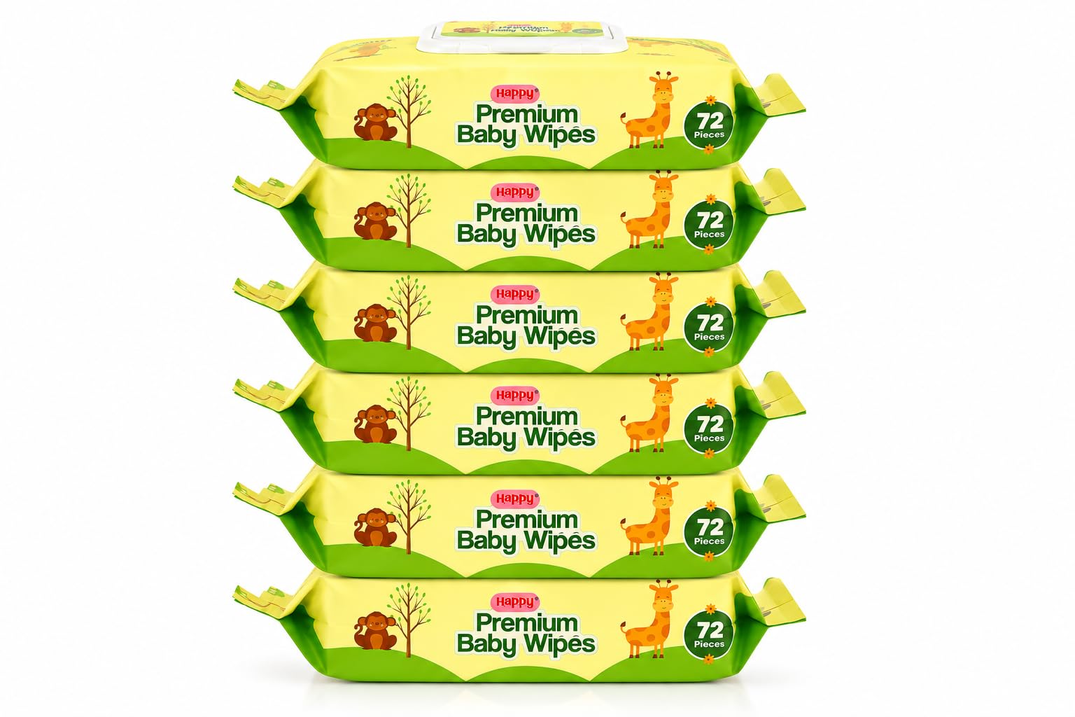 Happy Premium Baby Wipes Export Quality with Aloe Vera & Vitamin E Alcohol-Free, Dermatologically Safe & pH Balanced | Gentle Skin Care for Newborns & Toddlers | Flip-Top Lid for Lasting Moisture (6, 72 count (Pack of 6))-image-33