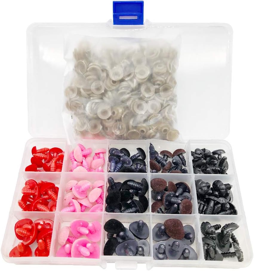 BITEYI Plastic Colorful Safety Plush Noses with Washers 130 Pcs 12-16mm DIY Craft Eyes for Making Doll,Puppet,Plush Animal Works