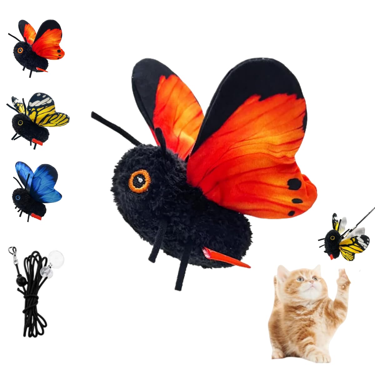 Smart Sensing Flapping Butterfly Toy - Realistic Wing Motion Encourages Stalking Sensor Triggered，Orange