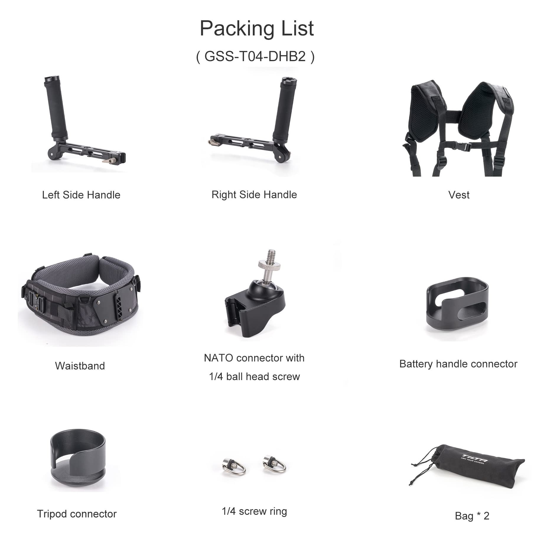 TILTA GSS-T04-DHB2-TK Quick Release Lightweight Dual Handle Gimbal Support System Shoulder Support for DJI Ronin RS2 / RS3 PRO / RS3 3-Axis Gimbal Stabilizer - Image 2