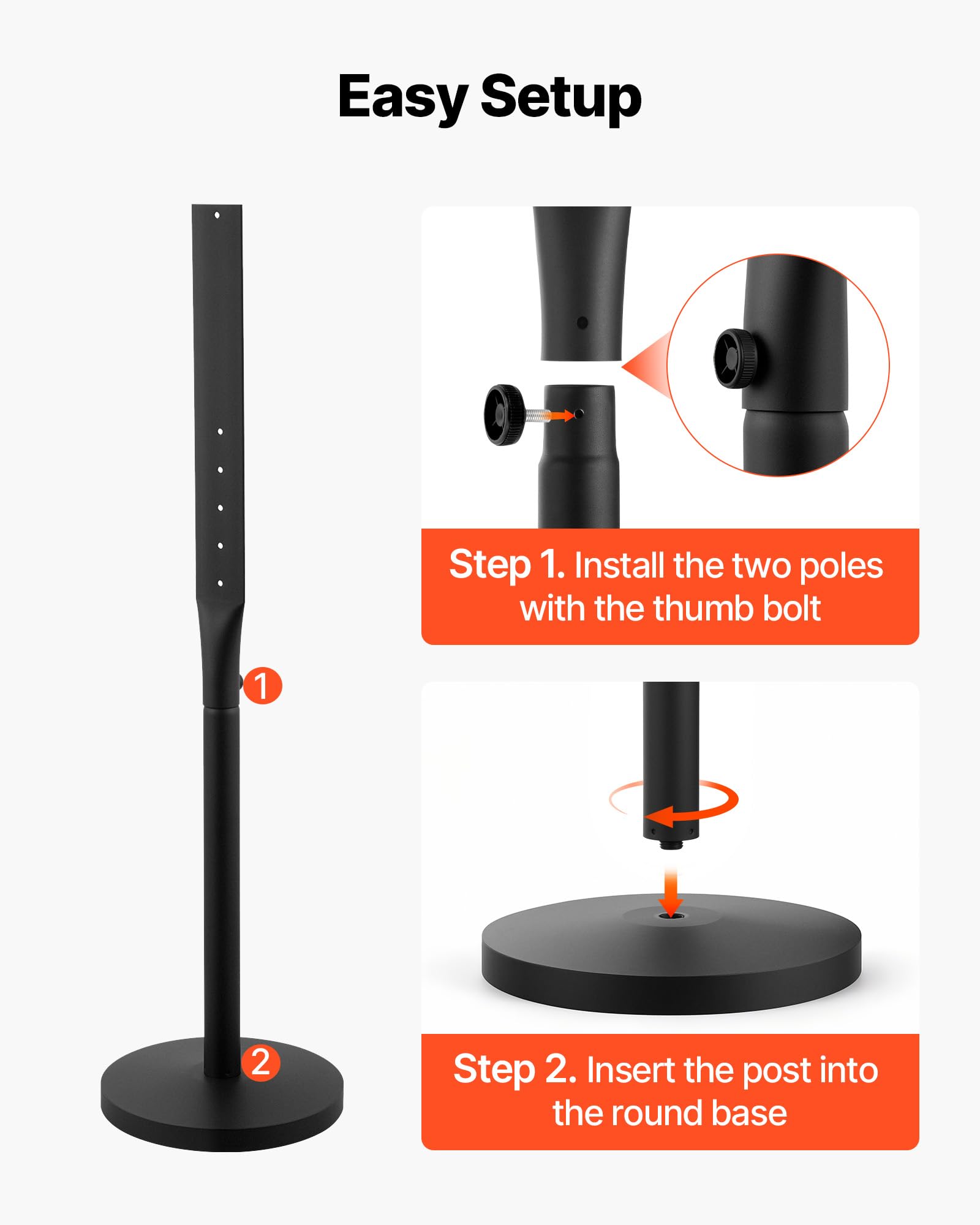 VEVOR Poteau pour Panneau Portable, Lot de 2, Support de Signalisation en Métal avec Base en Fonte Robuste, pour Parking, Avertissement, Avis, Usage Intérieur et Extérieur, Noir (Sans Panneau)