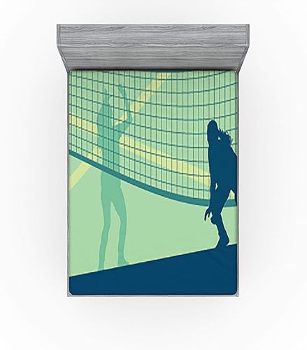 Miniatura 7 de Ambesonne Volleyball Fitted Sheet Set, Scenery of 2 Females Competing in a Sports Field Healthy Sports, Decorative Bedding All-Round Elastic Pocket