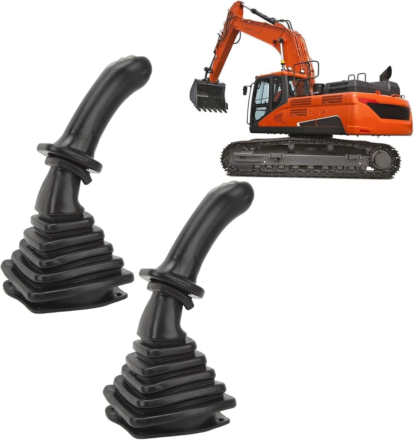 Excavator Joystick Handle, 3-Button 6-Pin Aluminum Joystick Lever Assy with Dust Cover, Left + Right Hand Replacement for Doosan DH DX150 215 225 300 370‑9C, 2 Pcs/Set Heavy Duty Control Lever