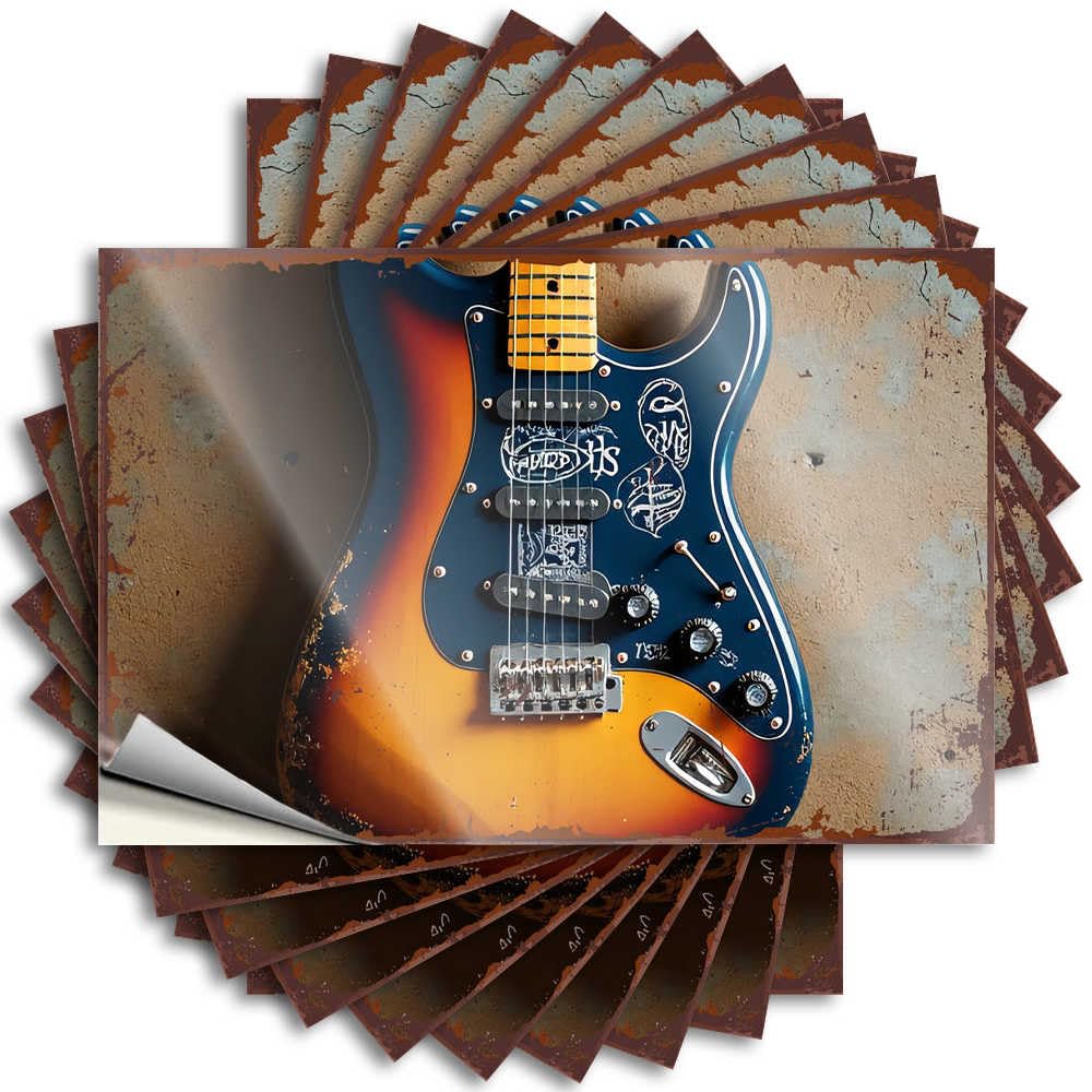 Vintage Electric Guitar with Graffiti Artwork Cover Good - Fun Stuff Stickers Self Adhesive Sticker(8X12CM)
