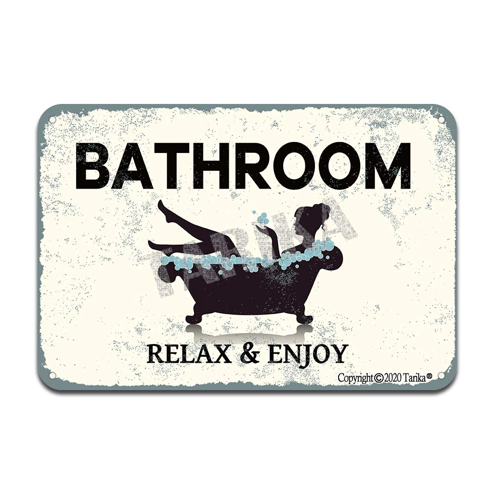 Tarika Bathroom Relax And Enjoy 8X12 Inch Retro Look Tin Decoration Poster Sign For Home Kitchen Bathroom Farm Garden Garage Inspirational Quotes Wall Decor