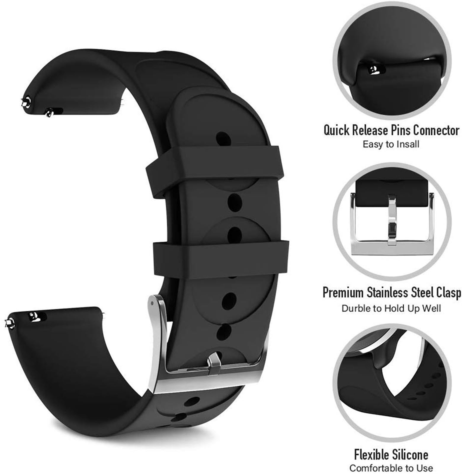 HABITZ Miękki silikonowy pasek do zegarka kompatybilny for opaską Suunto 3 kompatybilny for paskiem do zegarka Garmin Vivoactive 3 20mm kompatybilny for bransoletką Samsung Galaxy 42mm (Color : Wit)