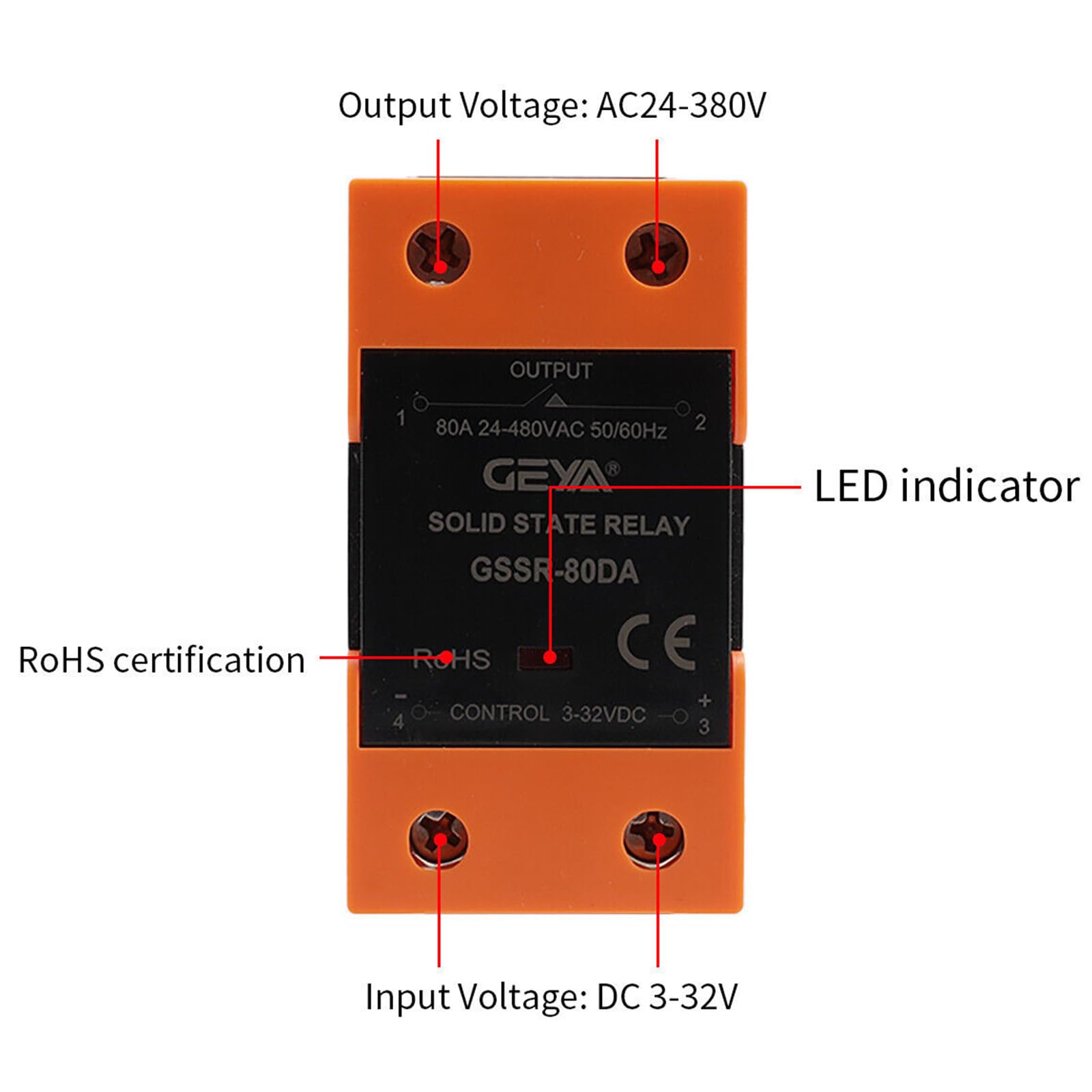GEYA Relè a stato solido with Radiator DC-AC Monofase SSR 40A Din Rail Mount (DC Controllo AC,40A)