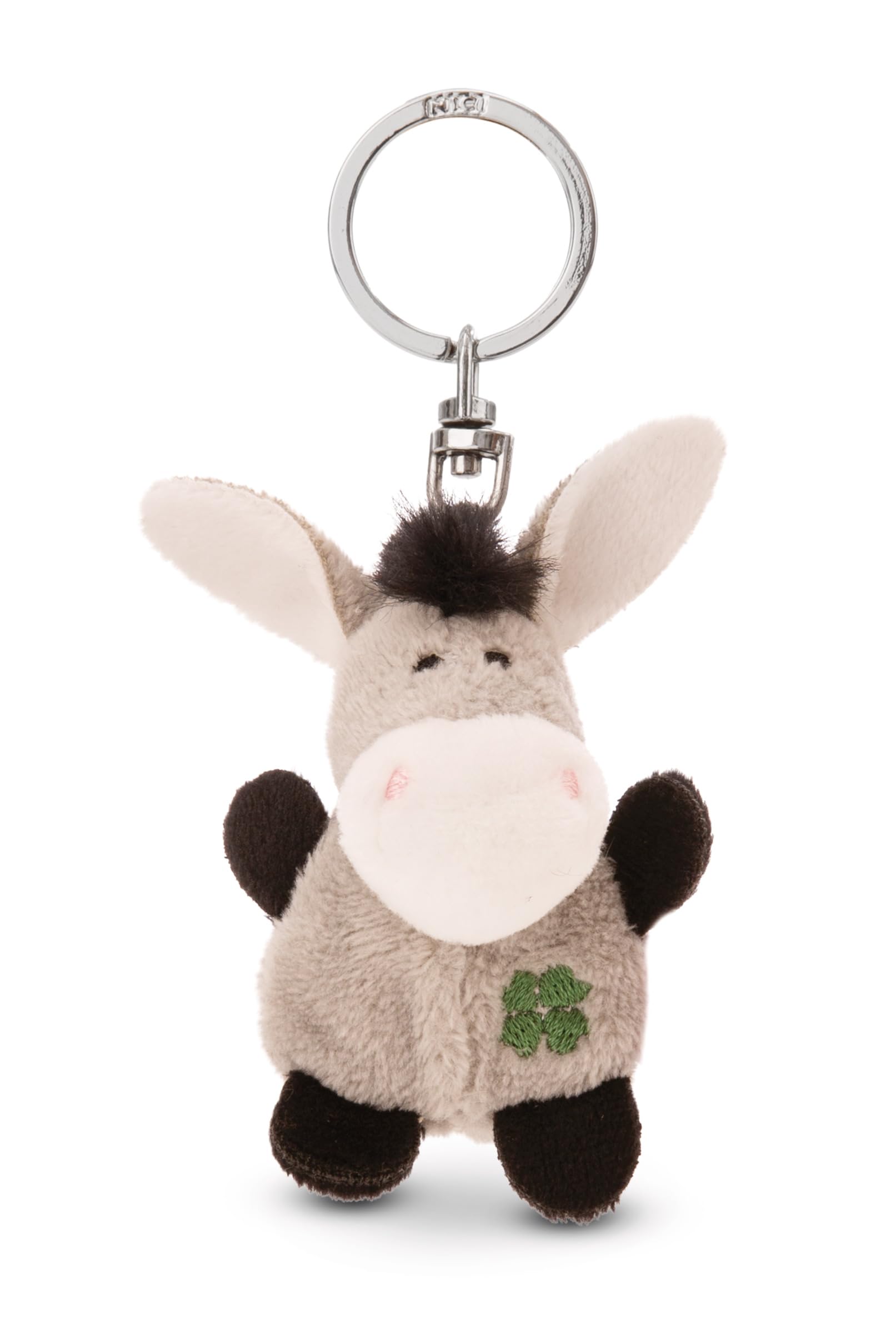 NICI Keyholder donkey with cloverleaf 5cm - grey - A loyal companion for backpacks or bags, keychain for key rings & key holders for all ages | 62069