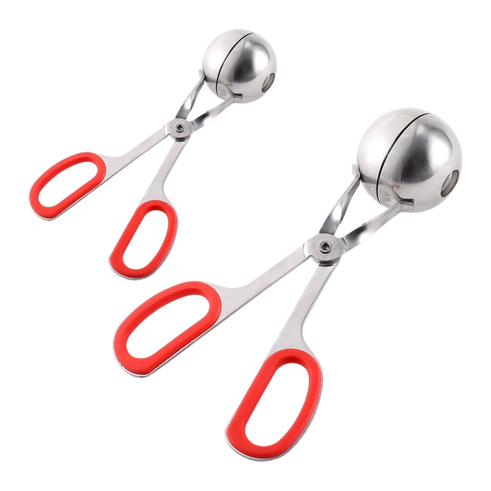 Sbshiouu Red 2 Pack Stainless Steel Meatballs Maker Scoops With Nonslip Handle Meat Baller Tongs Kitchen Utensils For Home Cooking Stainless Steel Meat Baller Tongs