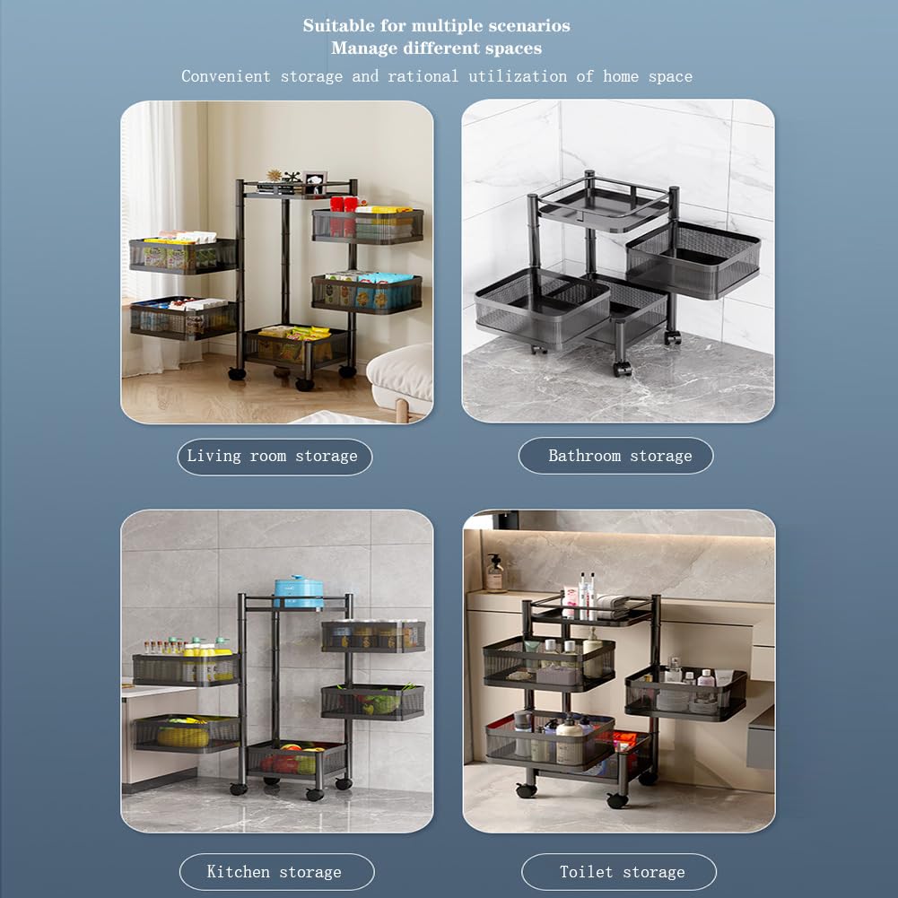 Estantería de almacenamiento giratoria para cocina, 3/4/5 niveles, cestas de almacenamiento para frutas y verduras, cesta extraíble, estantería de cocina multicapa con ruedas giratorias de