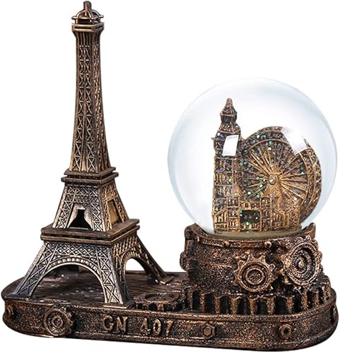 Rueda de la fortuna antigua, coleccionable de globos de nieve, estatua de la torre Eiffel de París Francia, centro de mesa, decoración de escritorio