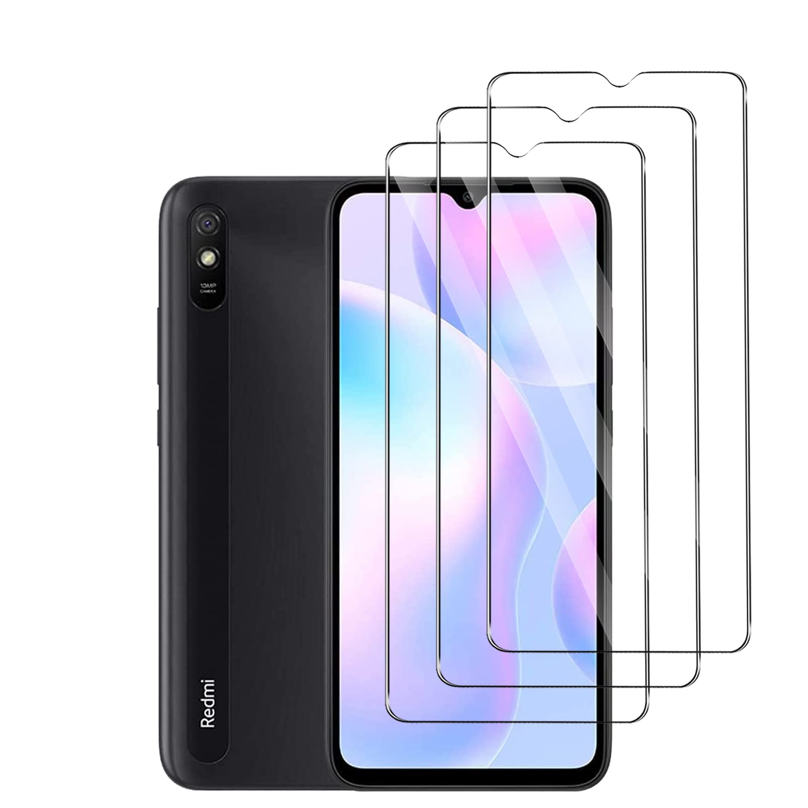 Yunleqin 3 Pezzi Pellicola Vetro Temperato per Xiaomi Redmi 9AT Pellicola Protezione,Durezza 9H,Antiurto Antigraffio e Anti-impronta