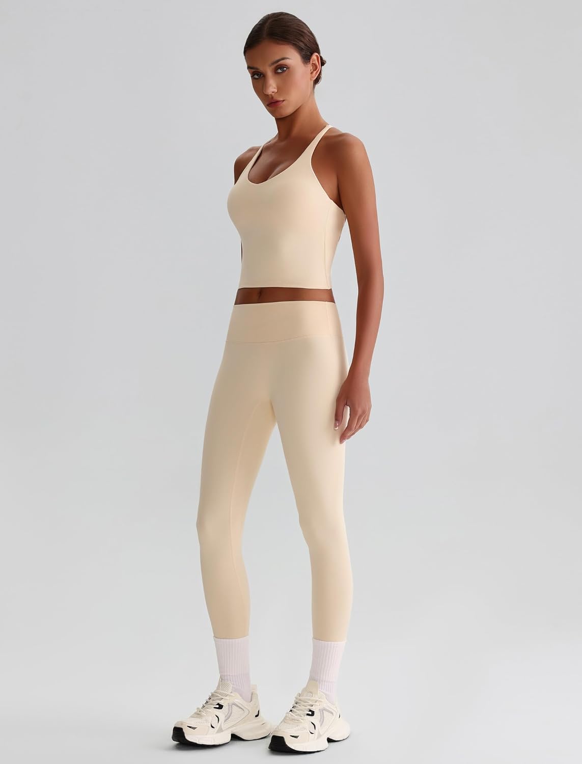 Women 2 Piece Workout Sets Padded Cross Back Crop Tank High Waist Tummy Control Active Leggings Sets Yoga Outfits