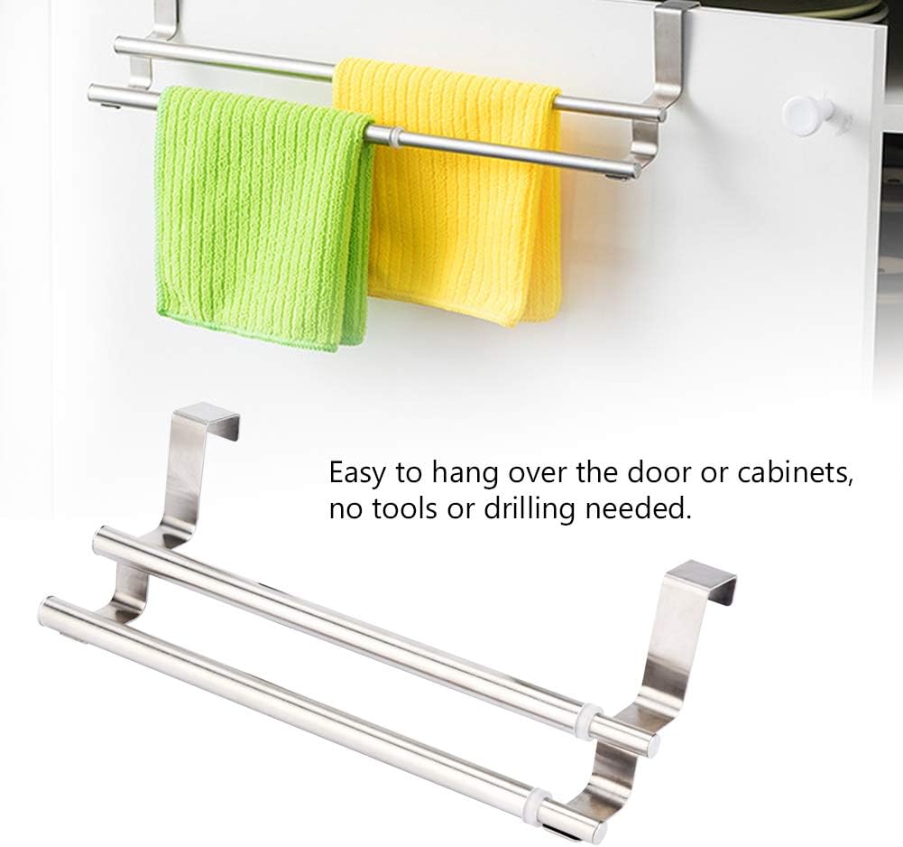Over Door Double Layers Towel Bar Bathroom Towel Rack Stainless Steel Telescopic Towel Racks Holder Hanger Organizer Wall Mounted Towel Rail for Bathroom Kitchen