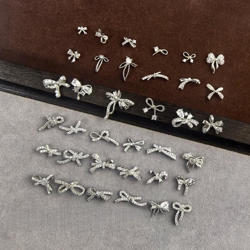 Bow Nail Charms Set 3PCS 10x9mm 3D Zircon Rhinestone Nail Art Decorations Cute Luxury Nail Accessories Kit