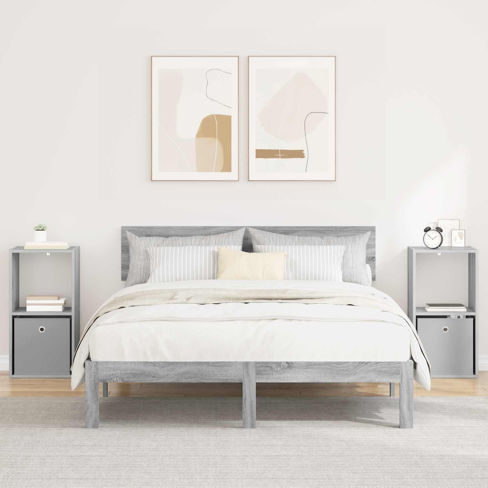 Table de chevet en bois Sonoma gris style moderne avec tiroir discret lot de 2 pièces