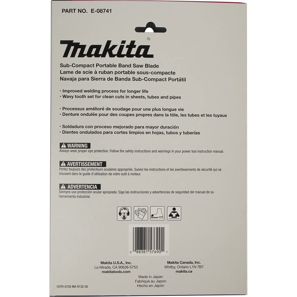 Makita E-08741 28-3/10.2 cm 18 TPI bi-metalowy subkompaktowy przenośny brzeszczot do piły taśmowej, 5 sztuk