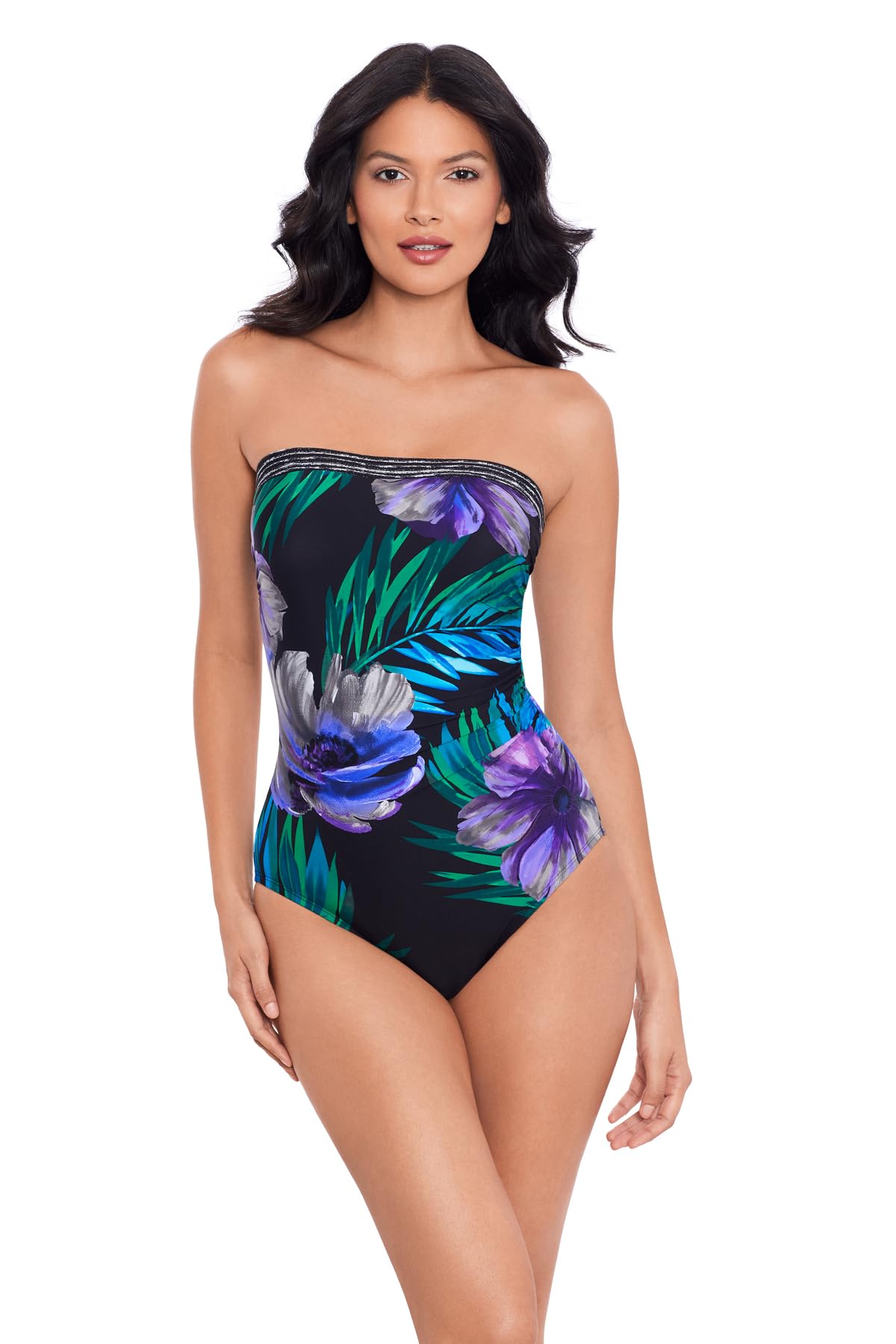 Miraclesuit Womens Swimwear Strapless Bandeau Avanti Tummy Control Underwire One Piece Swimsuit