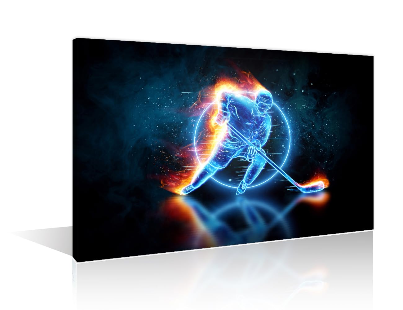 Wall Art for Living Room Abstract Holographic Ice Hockey Player Bedroom Wall Decor Sports Wall Paintings for Office Print On Canvas Modern Artwork Stretched and Framed Ready to Hang