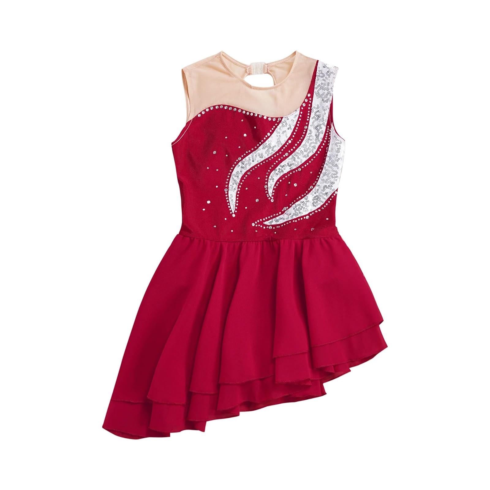 Maillot Patinaje Artistico Ropa de patinaje sobre hielo for niñas, leotardo de gimnasia sin mangas con lentejuelas, ropa de baile con diamantes de imitación, vestido de patinaje artístico for adolesce