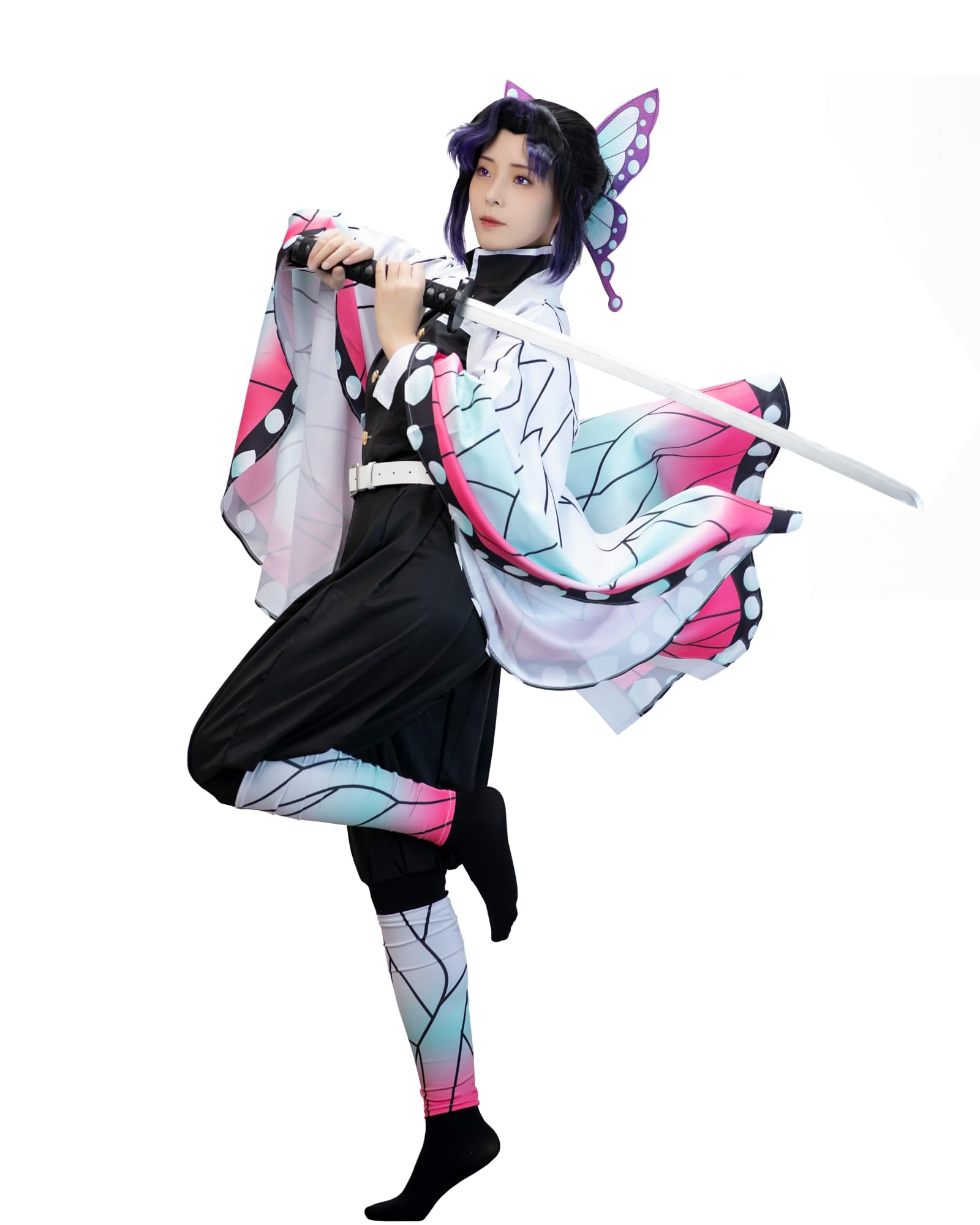 NSPSTT Mitsuri Cosplay for Slayer Mitsuri Full Set Kanroji Kimono Costume Kanroji Anime Outfit for Halloween
