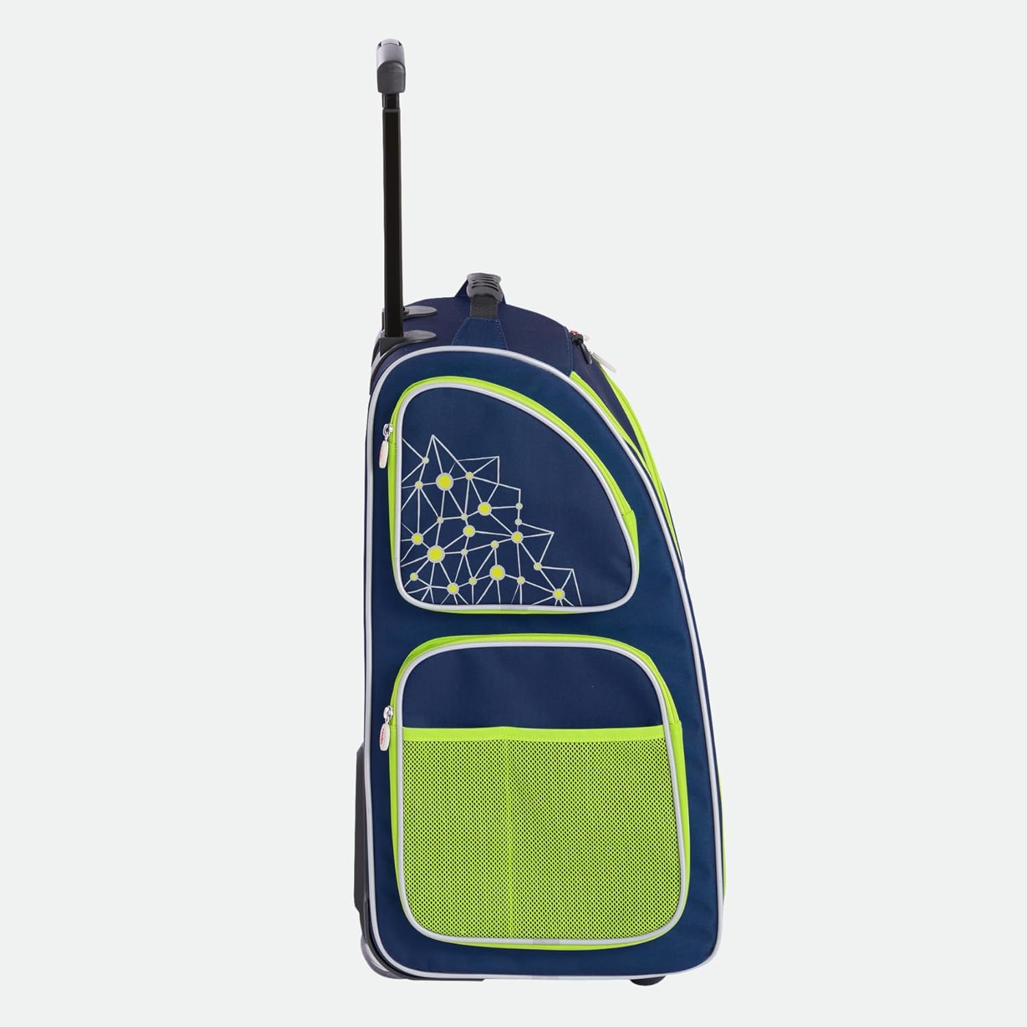 HABA Kinder-Schranktrolley Dunkelblau mit 2 Rollen – Kinderkoffer aus recyceltem Polyester mit Schmutzwäschebeutel, 3 herausnehmbaren Böden und 4 Reißverschluss-Außentaschen – 2012725001