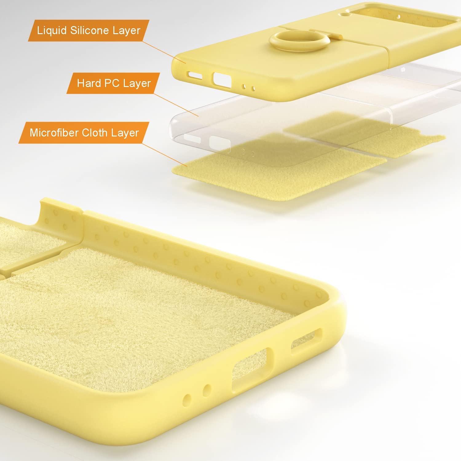E Segoi Designed for Galaxy Z Flip 4 Case, Liquid Silicone Gel Rubber Shockproof Case Soft Microfiber Cloth Lining Cushion Compatible with Galaxy Z Flip 4 5G (Yellow)