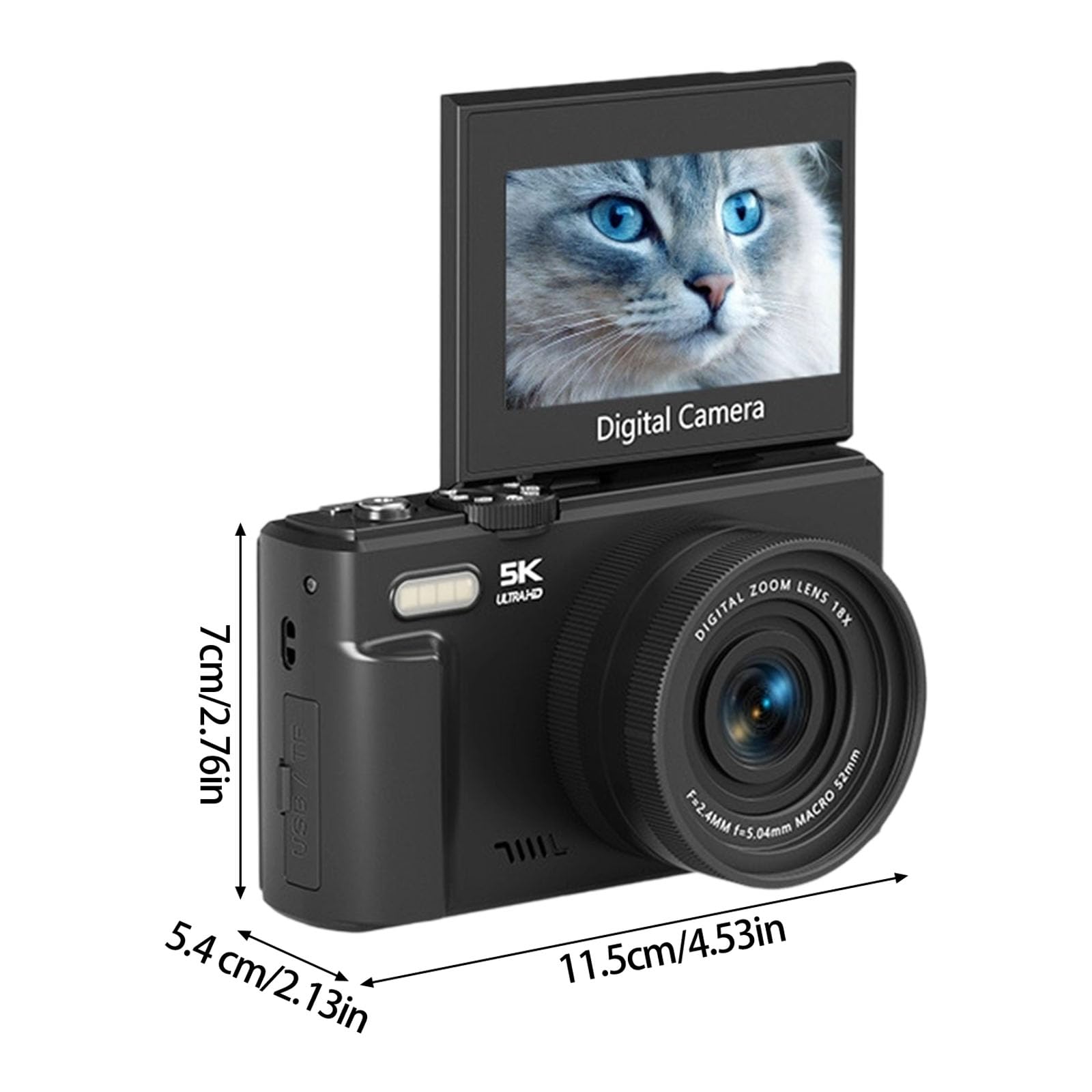 Fotocamera Vlog 5K 75MP Con Schermo da 3 pollici 180 ° Zoom 18X WiFi e messa a fuoco automatica Luce integrata per principianti Zoom WiFi Vlog Camera
