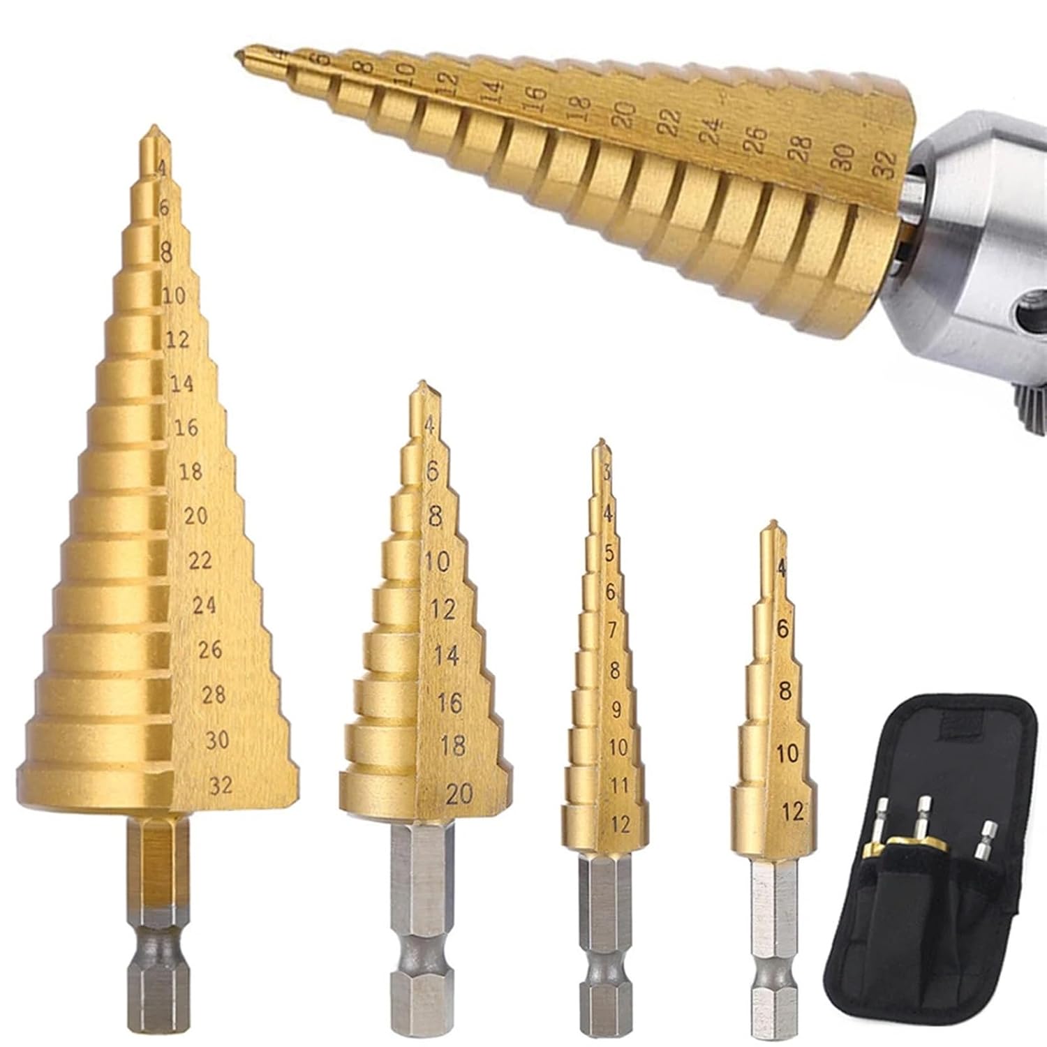 3Pcs 3-12mm 4-12mm 4-20mm HSS Straight Groove Step Drill Bit Set Coated Wood Metal Hole Cutter Core Drill Bit Set(3PC 4-12 3-12 4-20)