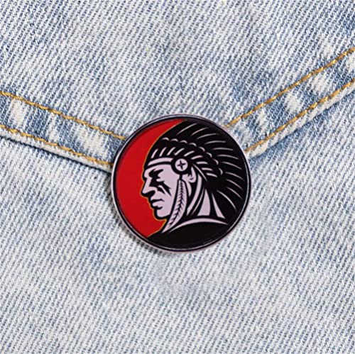 Image of American Indian Chief Native American Enamel Pin Chief Headdress Brooch Round Metal Lapel Pin Accessories for Clothes, Backpack, Hat, Handbag