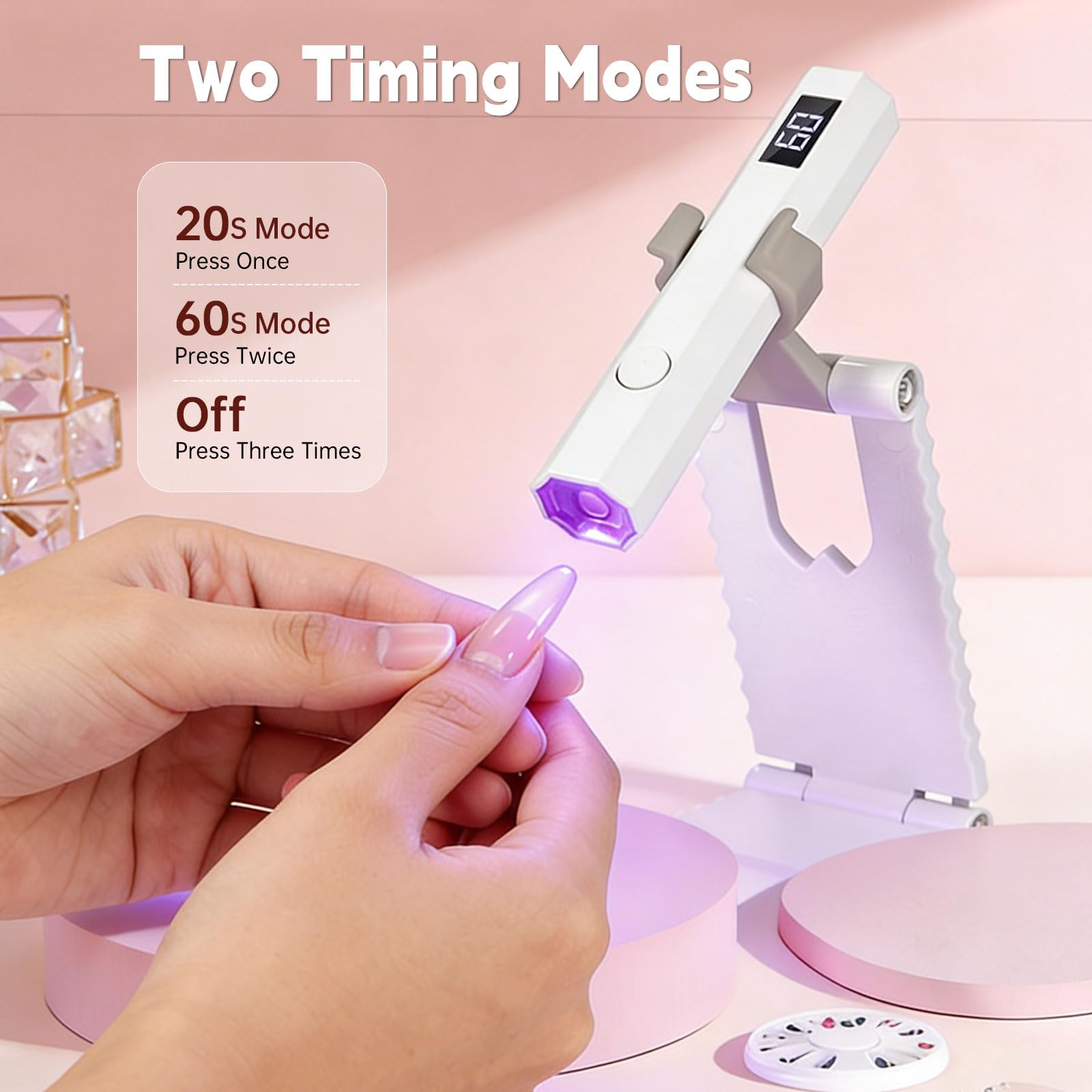 Lampara Uñas Semipermanentes, Mini Lampara UV LED Uñas con Soporte, USB Portátil Secador de Uñas 20/60S Temporizador, Lampara Uñas Gel para Resina de Extensión de Gel Uñas