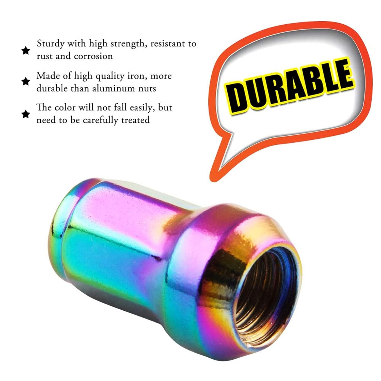 RYANSTAR 20Pcs M12x1.5 Wheel Lug Nuts, Closed End 6 Spline Nut, Bulge Acorn Cone Seat Wheel Locking Nuts, with 19 Hex and 21 Hex Security Key Multi-Color