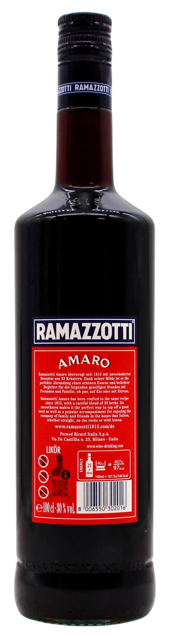 Ramazzotti Amaro Milano Kräuterlikör 30% vol., 6er Pack (6 x 1 l)