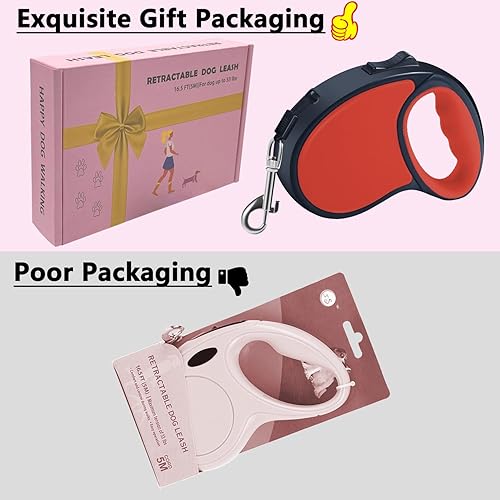 Miniatura 6 de Correa retráctil para perro, 16 pies cinta de nailon fuerte 360 sin enredos para perros pequeños y medianos de hasta 30 libras, freno con una sola