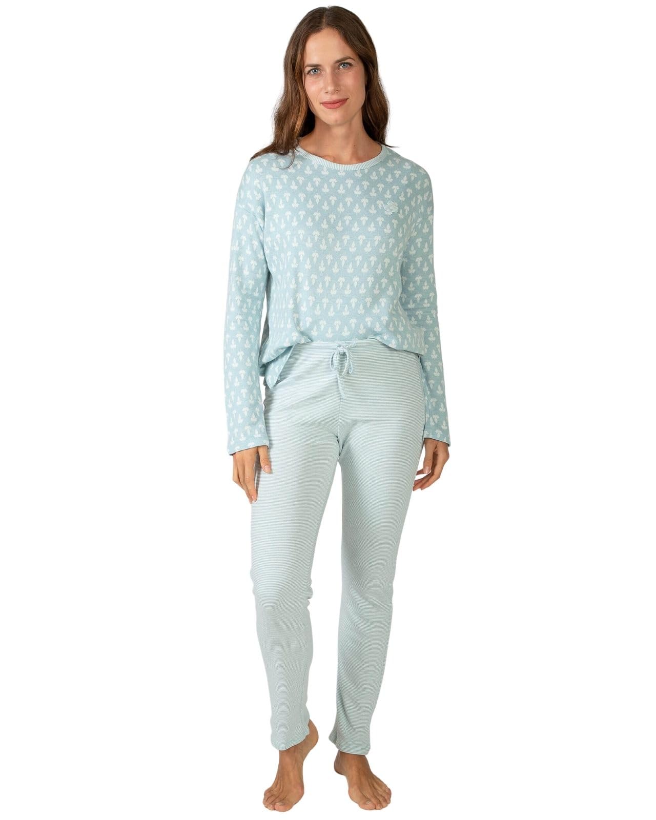 MASSANA Pijama de Mujer para Invierno P751250, Conjunto de 2 Piezas, Manga Larga con Estampado y Pantalón Liso