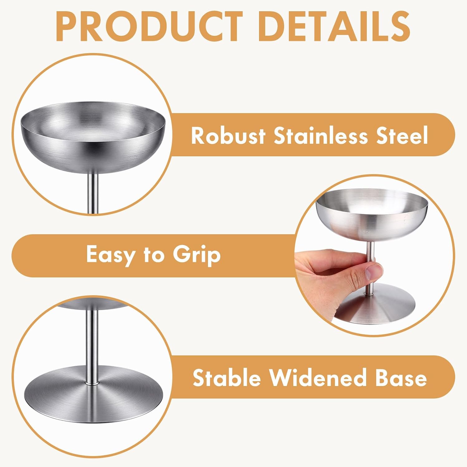 Domensi 12 Pcs Stainless Steel Ice Cream Cups 6.8 oz Small Footed Bowls Brushed Stainless Steel Serving Dessert Bowls Cups Sauce Bowl for Salad Fruit Pudding Spring Birthday Party Supply