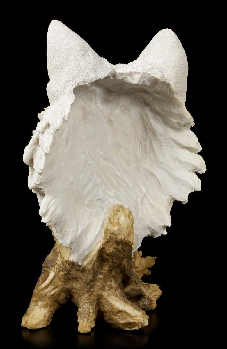 Figuren Shop GmbH Große weiße Wolfskopf Büste - Winterzeit | Tierstatue, Dekofigur, handbemalt, H 40 cm