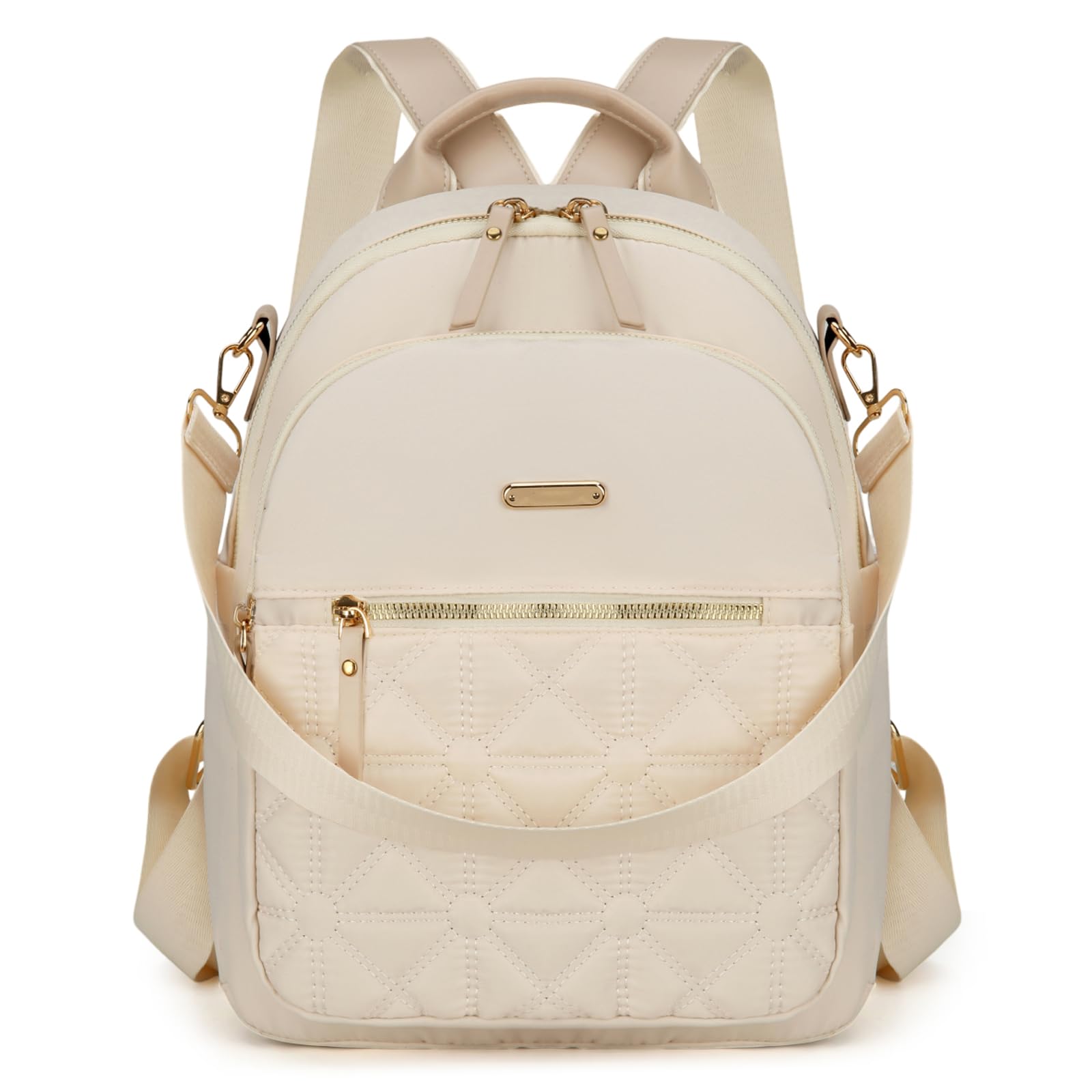 JANSBEN Rucksack Damen Klein, Cityrucksack Anti-Diebstahl Schultasche Nylon Schultertaschen Daypacks Damen Rucksackhandtaschen für Lässig Schule Reise Arbeit,Beige