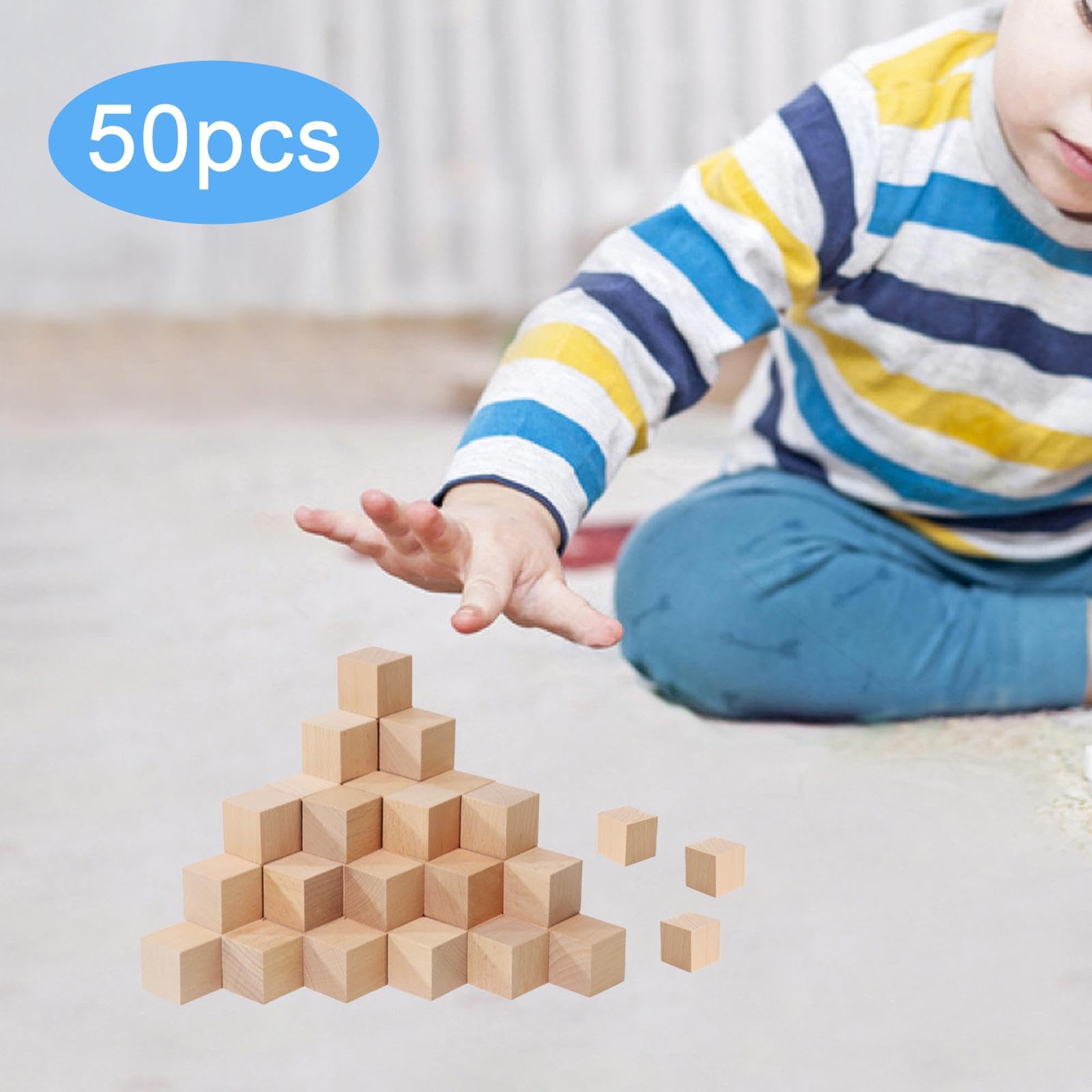 50 Pezzi di Blocchi di Legno per Costruzioni, Giochi di Conteggio, Apprendimento, Mini, Giocattoli di Ordinamento, Piccoli Cubi per Bambini, Marrone, L