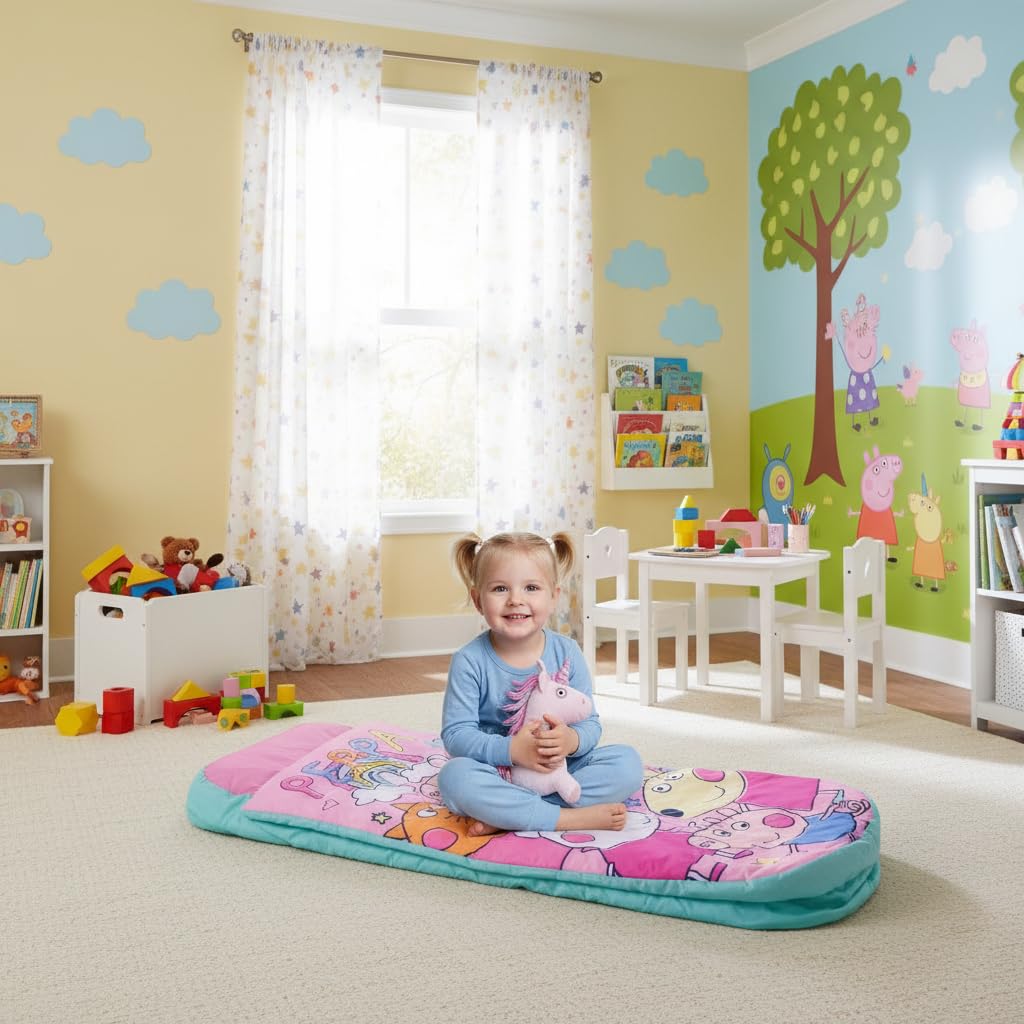 PEPPA PIG Character World and Friends ReadyBed Kids aufblasbares Luftbett und Schlafsack mit Pumpe | Reisematratze für Übernachtungen und Camping oder Zuhause, Rose