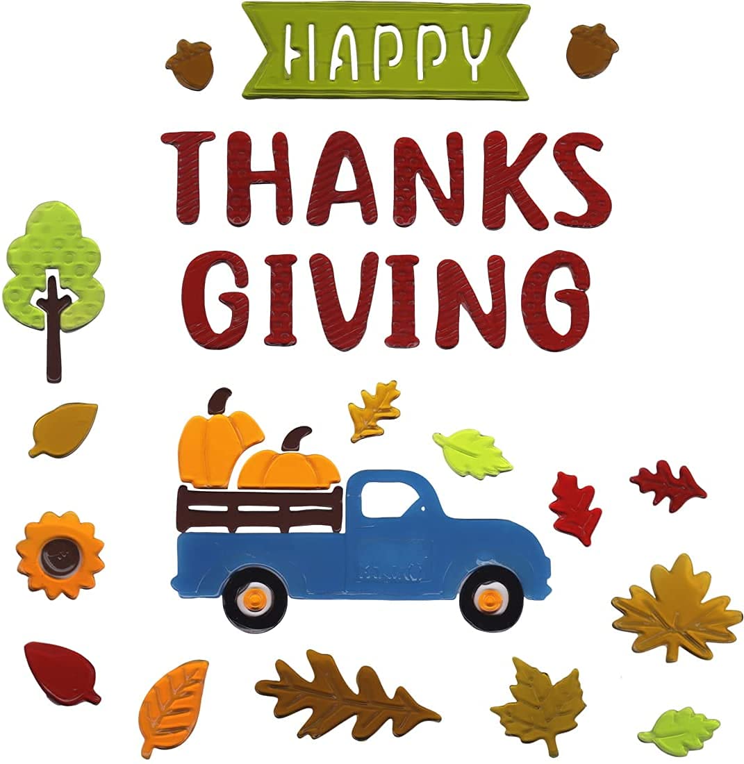 Thankful & Blessed Pumpkin Fall Hanging Sign 12X12 | Thanksgiving, Welcome Happy Fall Autumn Decorations | Fall Leaves Maple Window Gel Clings