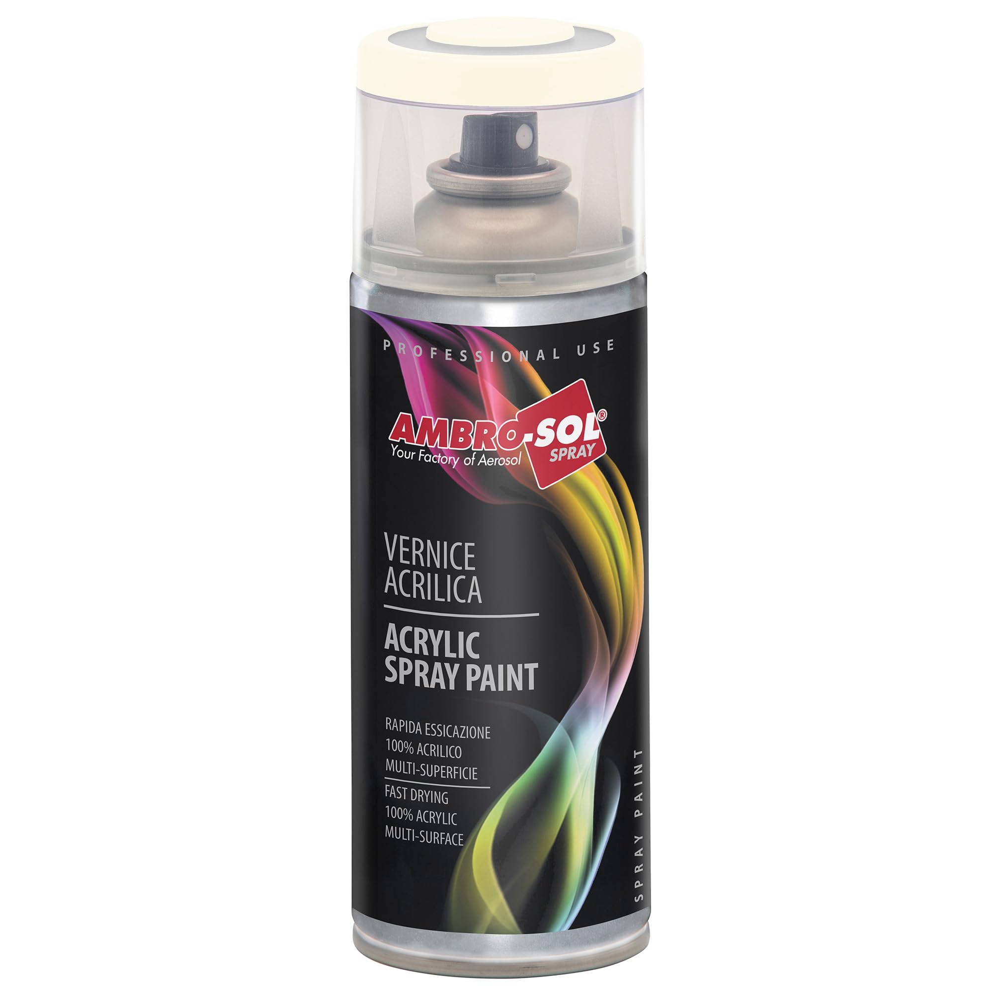 Ambro-​Sol V4009001 Smalto Acrilico Multiuso, Vernice Brillante per Interni ed Esterni, Adatto per Qualsiasi Tipo di Materiale, Bomboletta Spray in Banda Stagnata Riciclabile 400 ml, Bianco Crema