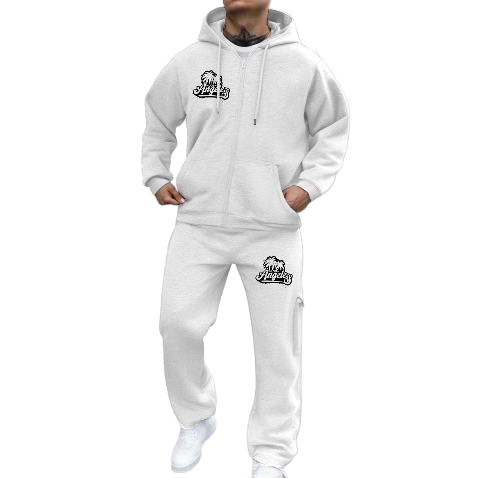Mono deportivo Hombre Polar Sudadera con cremallera con capucha y | Chándal Conjunto de 2 Piezas de los Hombres Sudadera con Capucha Bolsillo y Pantalones de Deporte Amplio Running Streetwear
