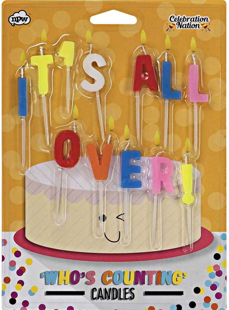 Inevitable Dark Green It's All Over' Birthday Cake Letter Candles, Multicoloured, Novelty Party Decorations
